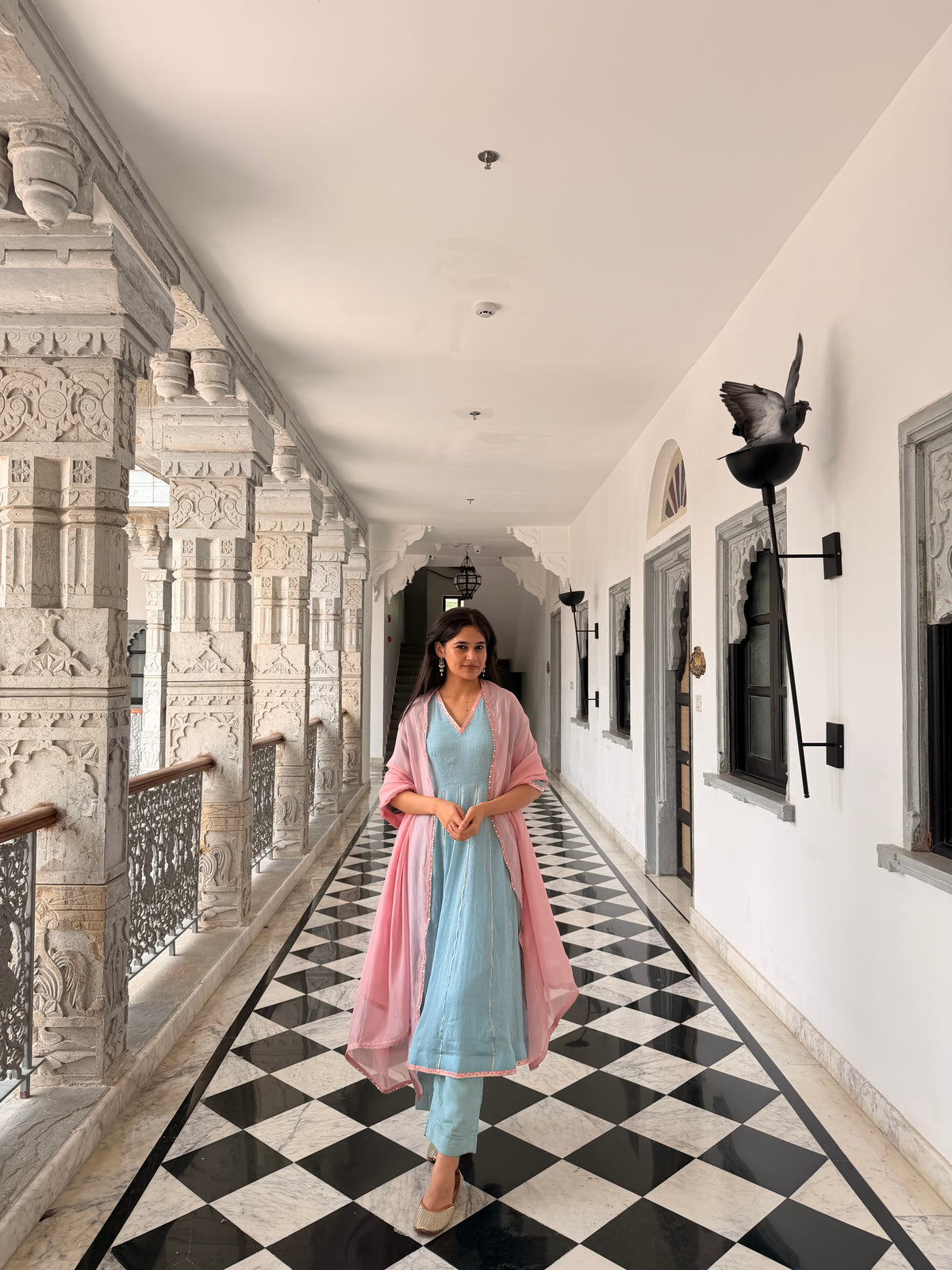 Powder Blue & Blush Pink Gota Detail Anarkali Set